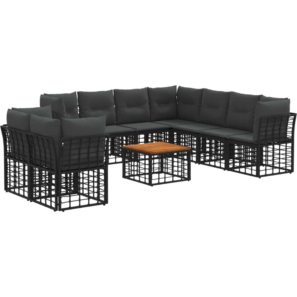 vidaXL Buiten bankenset 10 st Zwart en Donkergrijs Polyester