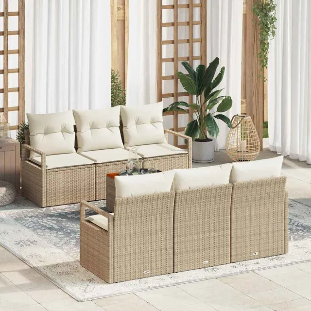 vidaXL Tuinbankenset 7 st Beige poly rattan