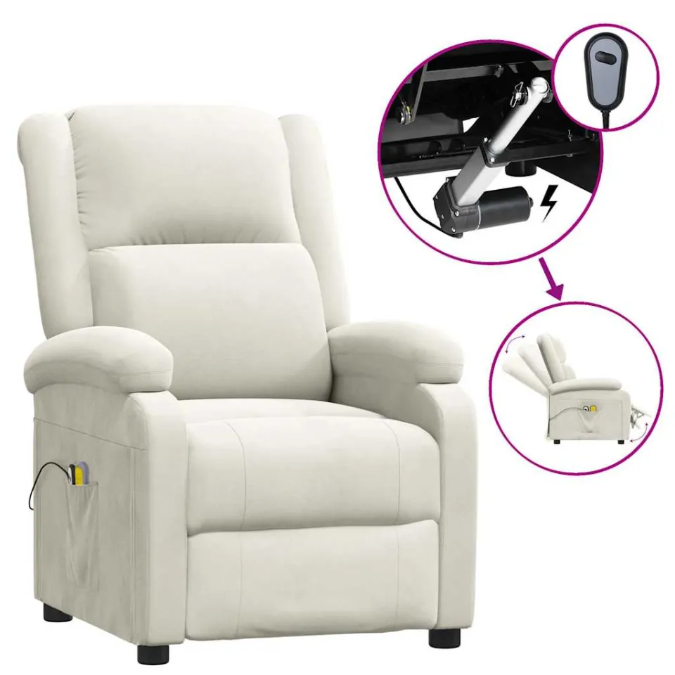 vidaXL Massagestoel elektrisch fluweel crèmekleurig, foto 3