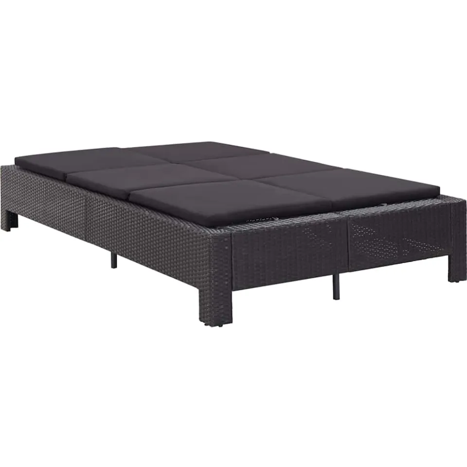 vidaXL Ligbed met kussen 2-persoons poly rattan zwart