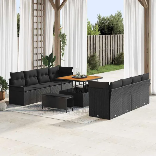 vidaXL Tuinbankenset 11 st Zwart poly rattan, foto 2