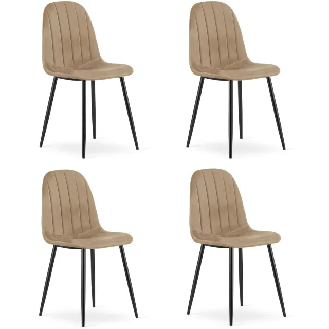 LEOBERT Set van 4 eetkamerstoelen PADVA – Fluweel bruin – Zwarte metalen poten – Modern design Bruin/Zwart