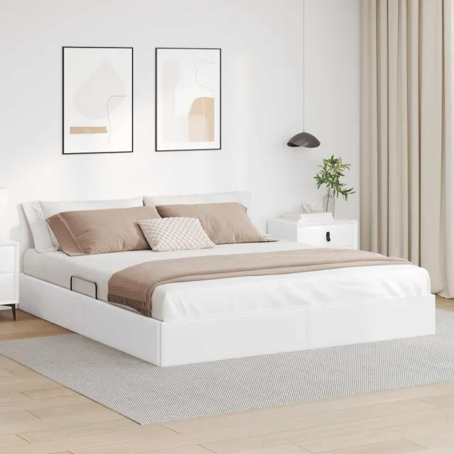 vidaXL Ottoman Bedframe met opslag Puur Wit 180 x 200 cm Nep Leer