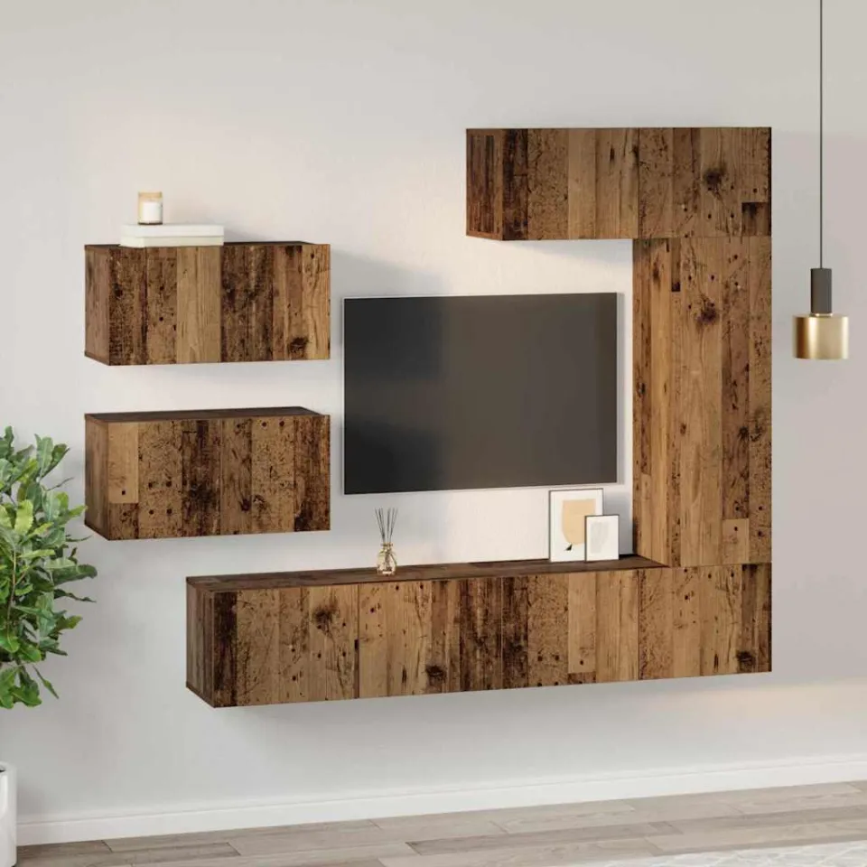 vidaXL Tv-meubelset 6 st Oud Hout Bewerkt hout bruin, foto 4