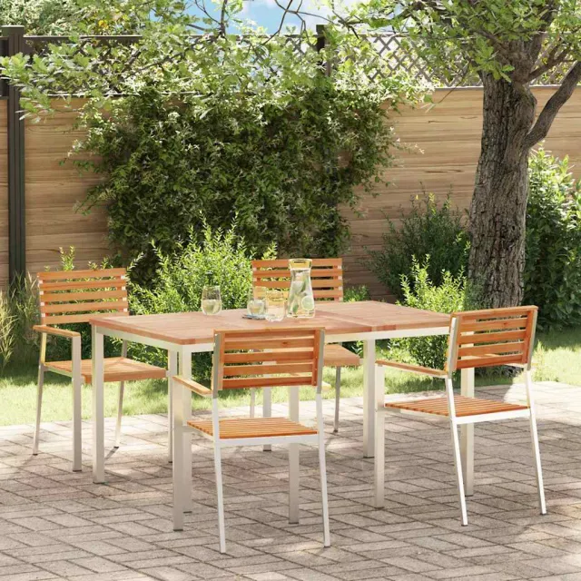 vidaXL Tuin eettafelset 5 st Massief Teakhout en RVS, foto 2