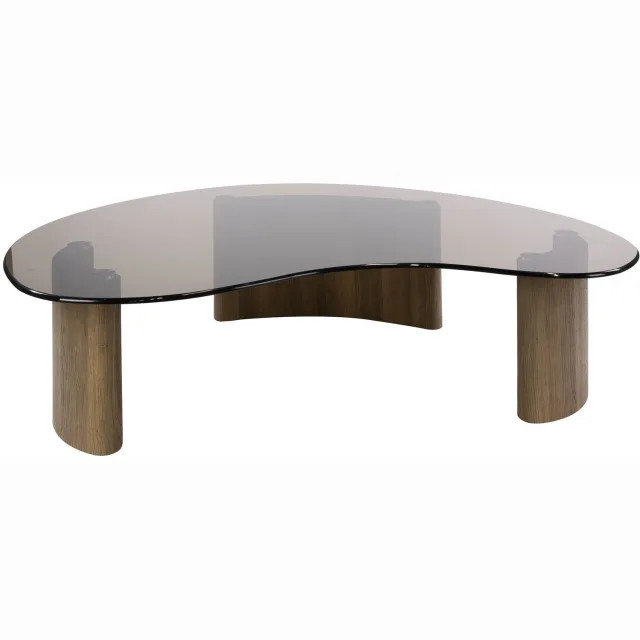 Nest of Nora Salontafel Arlen - 130 cm - Organisch blad van bruin rookglas - Brons / glazen salontafel / woonkamertafel