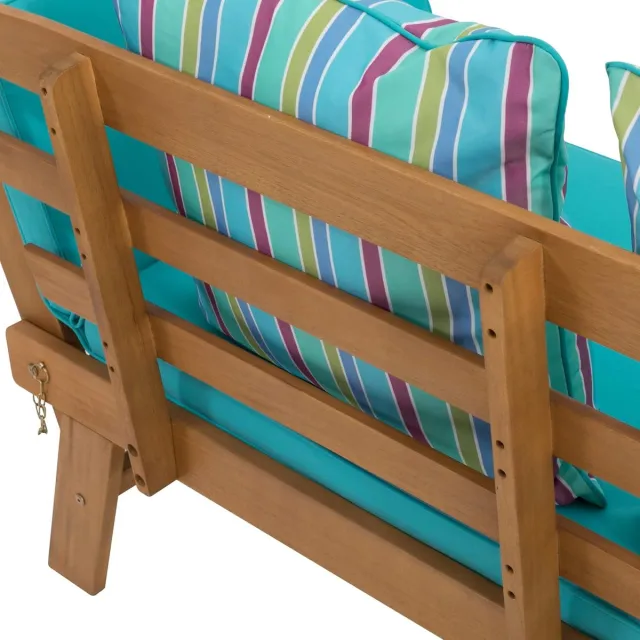 Laura Tuinbank 2-zits Verstelbaar 146-198 cm – Houten Ligbank van Acaciahout met Kussens – Multifunctionele Loungestoel voor Balkon & Tuin – Bruin/Turquoise – Laura