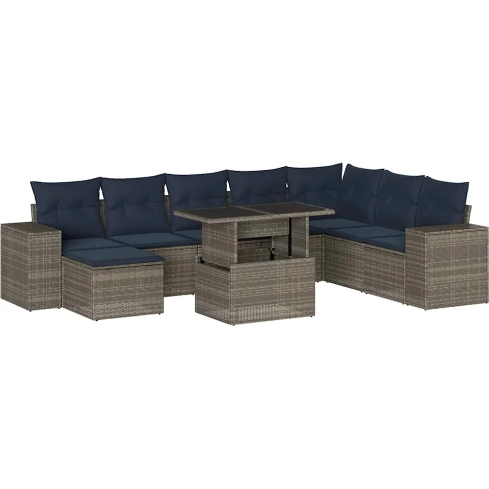vidaXL 9-delige tuinbankset met kussens, grijs polyrotan, foto 3