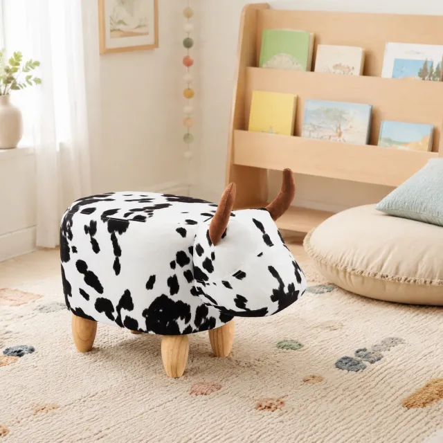 CHICFURN Voetenbankje - Koe-design - Houten poten - Zwart wit Zwart/Wit