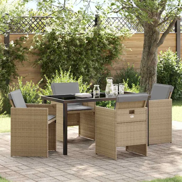 vidaXL Tuin eettafelset 5 st Beige poly rattan, foto 2