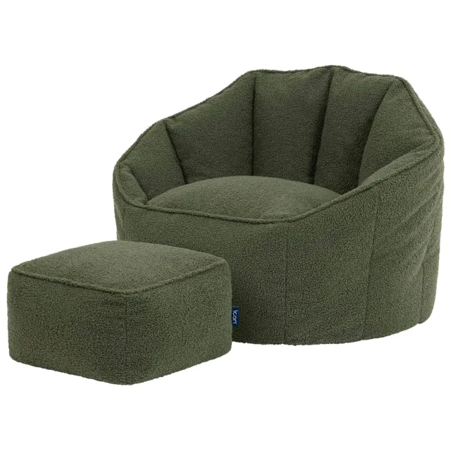 iCON icon - Sirena Zitzak Fauteuil met Poef - Boucle - Olijfgroen