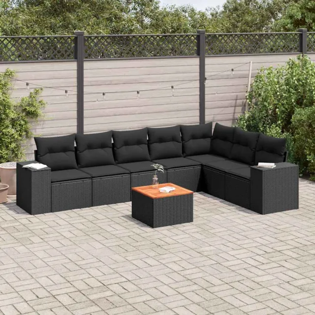 vidaXL 8-delige Loungeset met kussens poly rattan zwart, foto 2