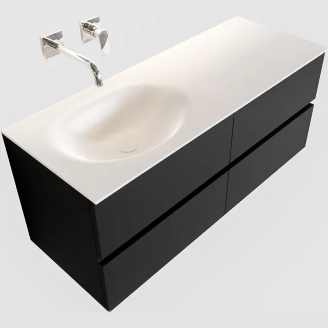 Boss & Wessing Badkamermeubel Solid Surface BWS Stockholm 120x45 cm Mat Zwart Urban Links (0 kraangaten, 4 lades)
