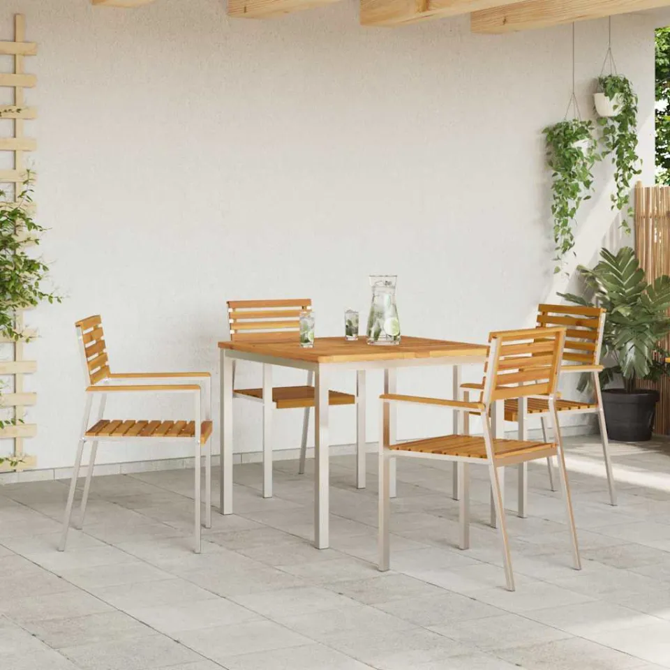 vidaXL Eettafel 90x90x75 cm Massief Acacia Hout en Roestvrijstaal, foto 4