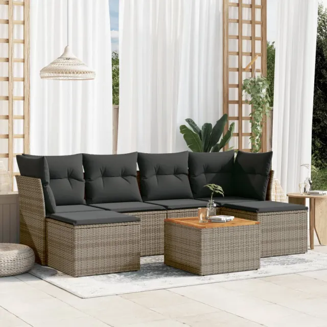 vidaXL 7-delige Loungeset met kussens poly rattan grijs, foto 2