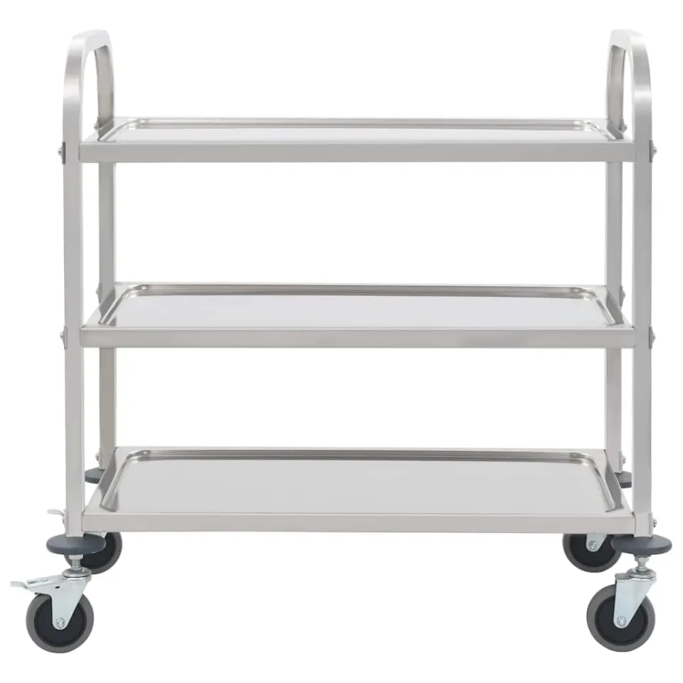 vidaXL Keukentrolley 3-laags 96,5x55x90 cm roestvrij staal Zilver