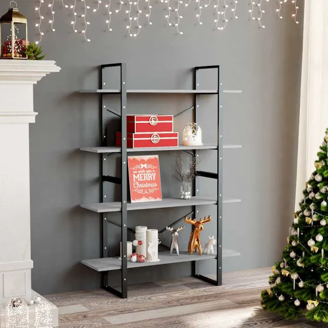 vidaXL Boekenkast met 4 schappen 40x24x142 cm bewerkt hout betongrijs