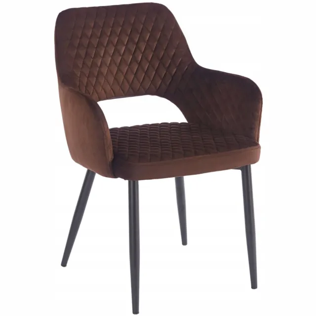 Furnitex Riviera 26 - Eetkamerstoel - Bruin fluweel - Zwarte metalen poten - Met armleuningen Bruin;Zwart