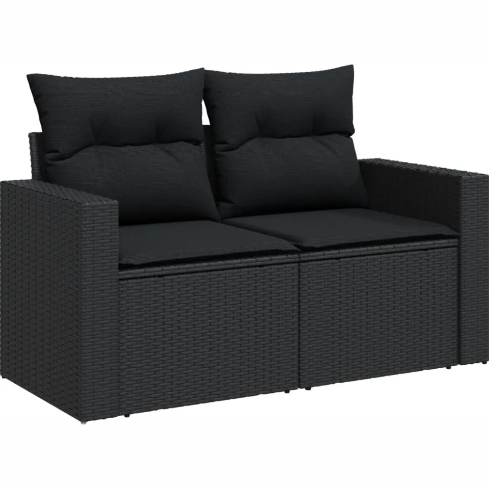 vidaXL 10-delige Loungeset met kussens poly rattan zwart