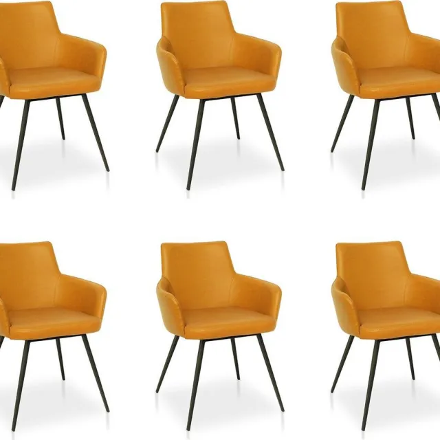 Lineaflex Seating Eetkamerstoel Wilson - Set van 6 - Cognac PU Kunstleer