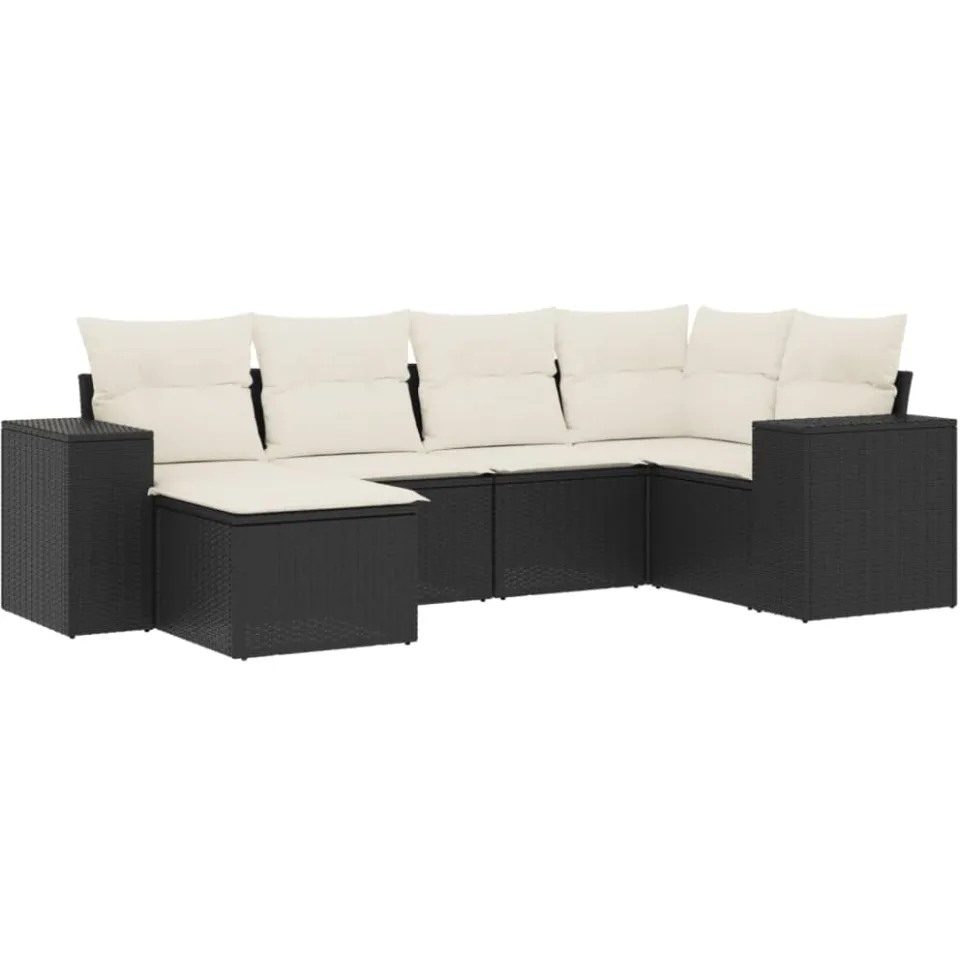 vidaXL 6-delige Loungeset met kussens poly rattan zwart, foto 3
