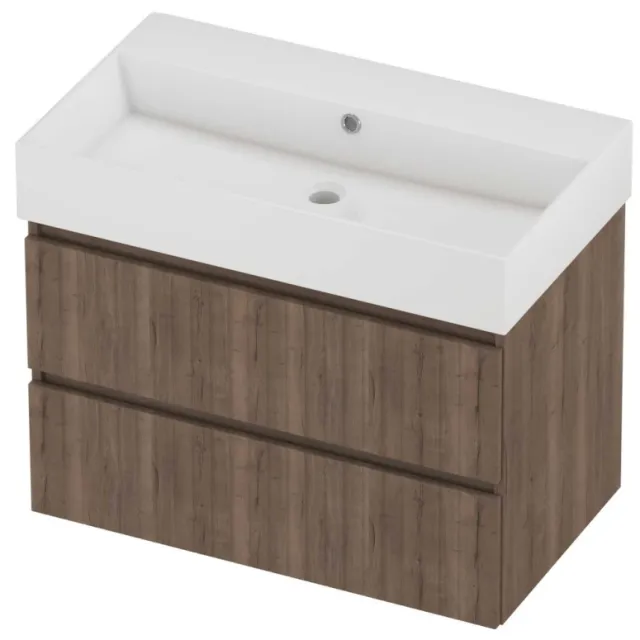 Proline Zara Badmeubelset Porselein Loft Zonder Kraangat 80x46x65 cm Glans Wit Terra Oak Eiken