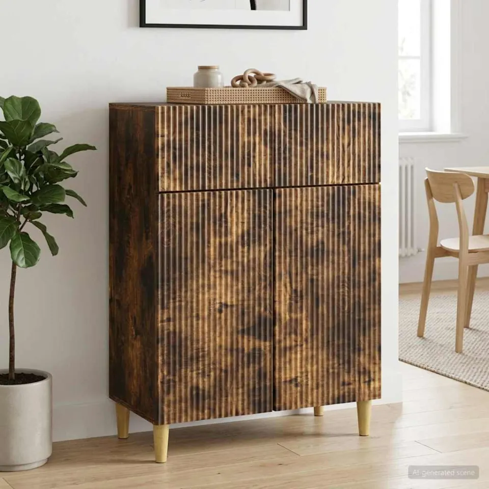 vidaXL Dressoir met lade Gerookt eiken 66 x 34,5 x 90 cm Bewerkt hout, foto 3
