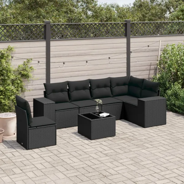 vidaXL 7-delige Loungeset met kussens poly rattan zwart, foto 2