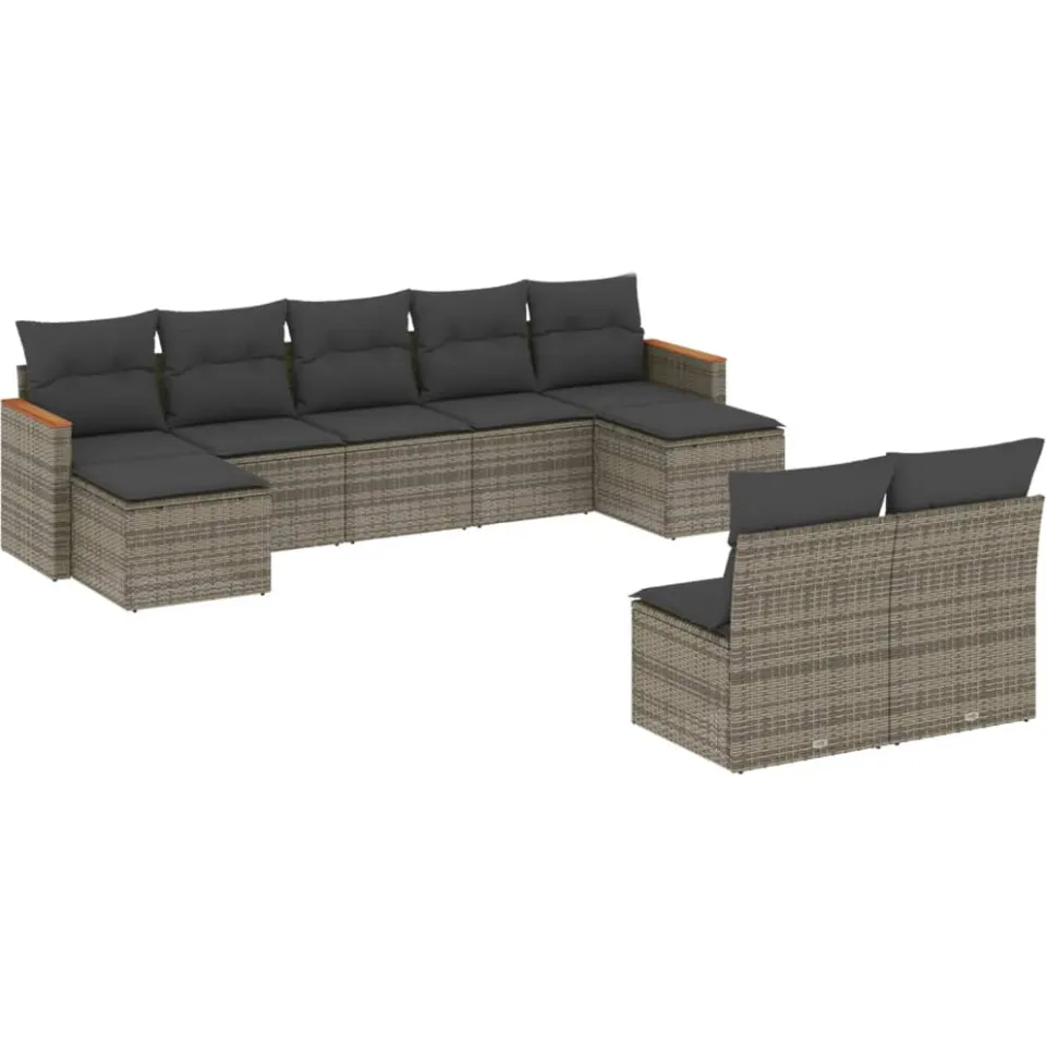 vidaXL 9-delige Loungeset met kussens poly rattan grijs, foto 3