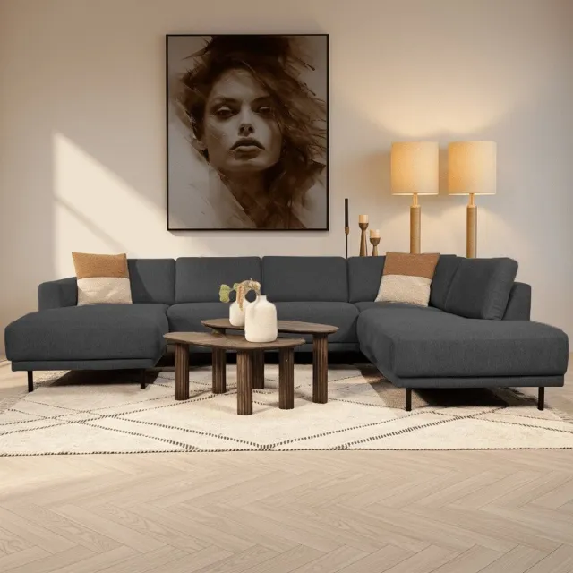 Dimehouse Moderne U-Bank hoekbank Antraciet Stof - rechts - 310x197x142 cm - Aniko - Stof - Modern - 310 x 197 x 93 cm