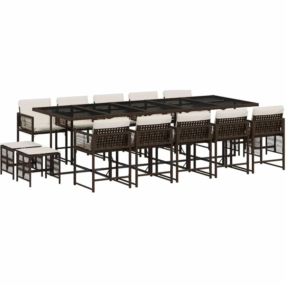 vidaXL 15-delige Tuinset met kussens poly rattan bruin, foto 3