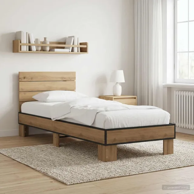 vidaXL Bedframe met Hoofdeinde Artisanaal eiken 80 x 200 cm Bruin