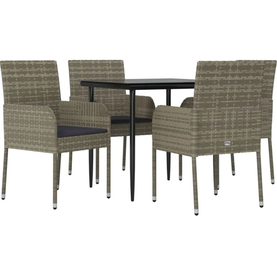 vidaXL 5-delige Tuinset met kussens poly rattan zwart en grijs