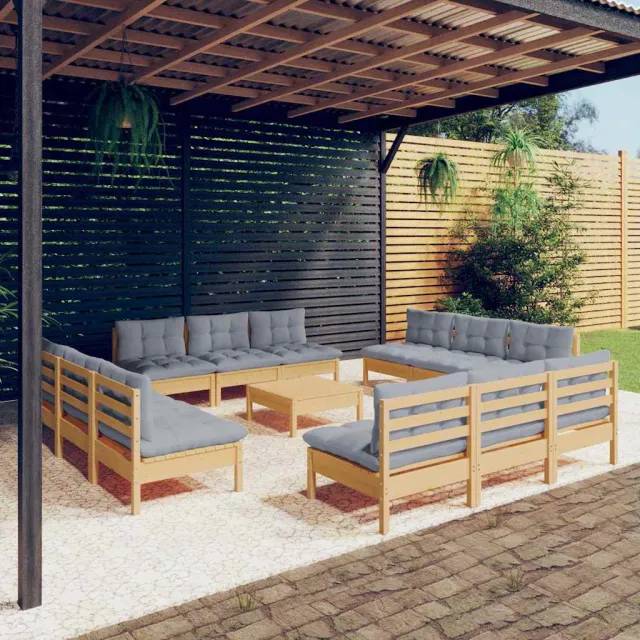 vidaXL 13-delige Loungeset met grijze kussens grenenhout grijs, foto 2