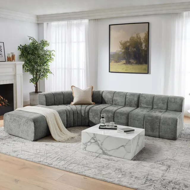 HAUSS SPOLE Hoekbank - Modulaire 4-Zits Bank - Vrij Combineerbaar Met Multifunctionele Modules - Voor Woonkamer En Lounge - Chenille Grijs