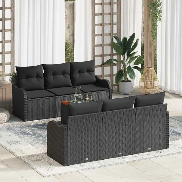 vidaXL Tuinbankenset 7 st Zwart poly rattan, foto 2
