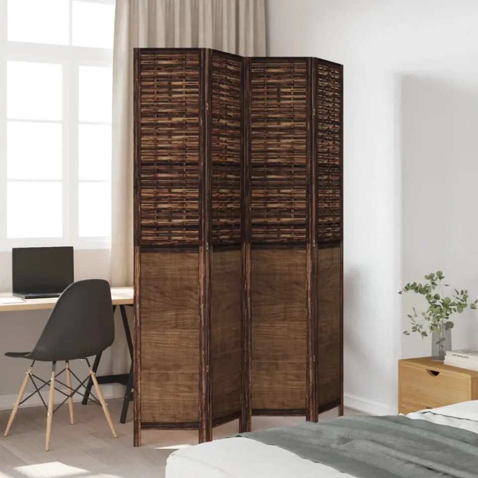 vidaXL Kamerscherm met 4 panelen massief paulowniahout donkerbruin bruin, foto 3
