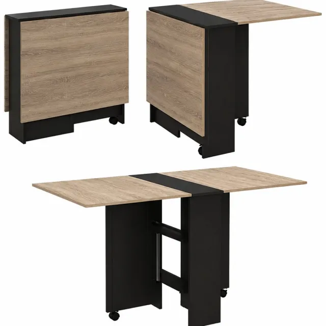 Lamor Eettafel - Keukentafel - Tafel - Inklapbare Tafels - Opbergruimte - 3 standen - 4 tot 6 personen - Uitgeklapt: 75x140x74cm Natuurlijk hout en zwart
