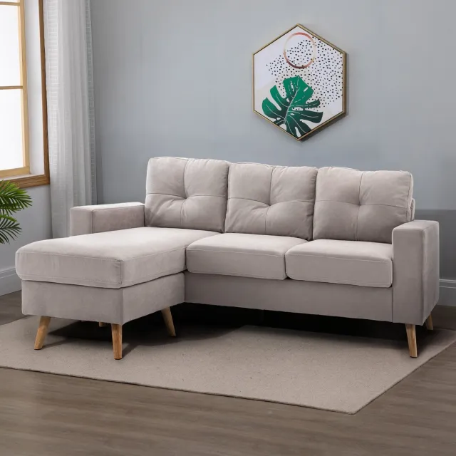 DESMIU Hoekbank L-Vorm 3-Zits Met Chaiselongue Links En Rechts Te Plaatsen Voor Woonkamer - Linnen - Lichtgrijs - Zachte Bekleding