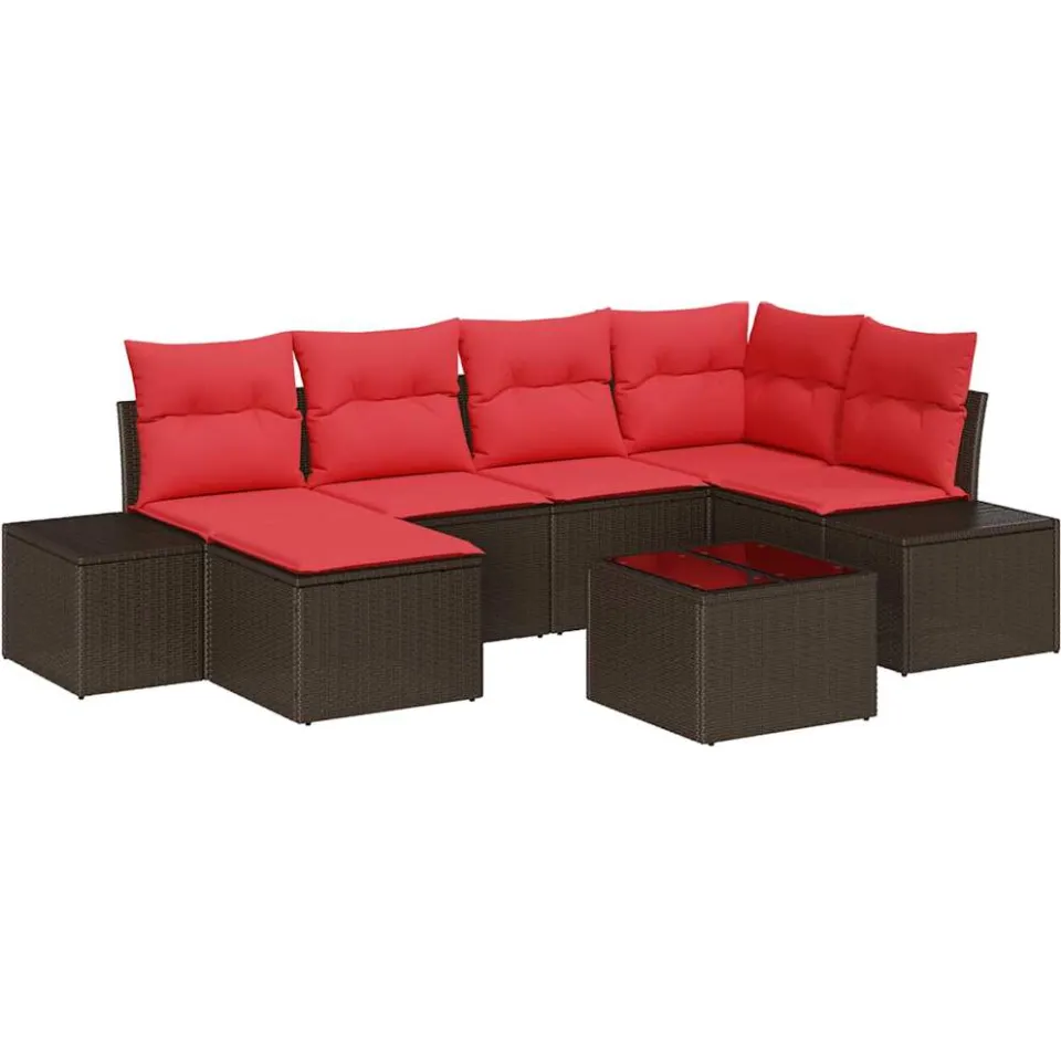 vidaXL Tuin Sofa Set 6 st Bruin en Rood poly rattan