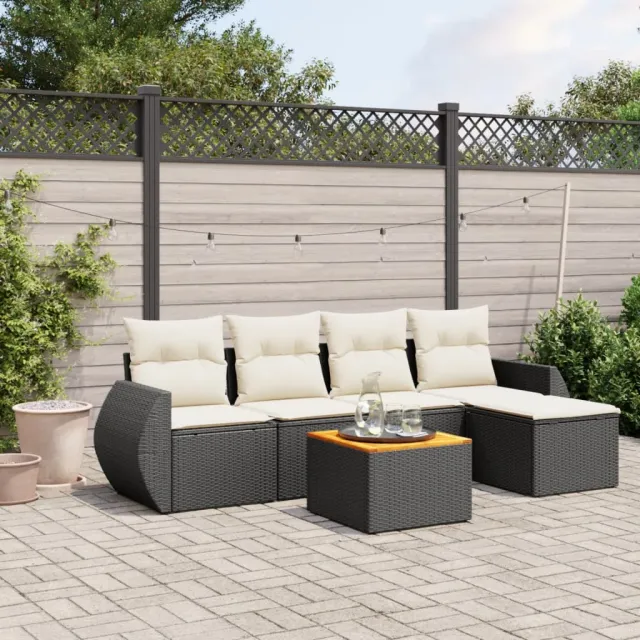 vidaXL 6-delige Loungeset met kussens poly rattan zwart, foto 2