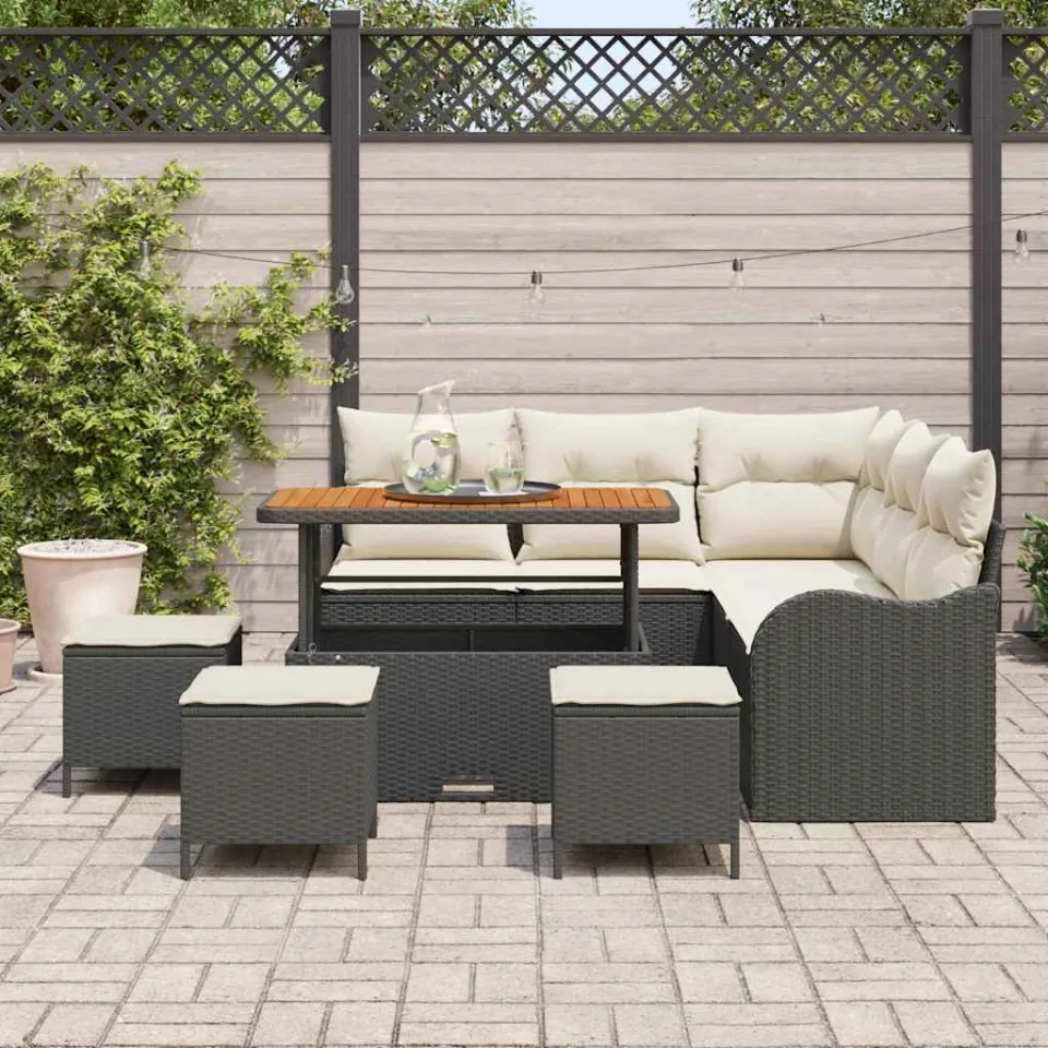 vidaXL Tuinbankenset 9 st Zwart poly rattan, foto 3