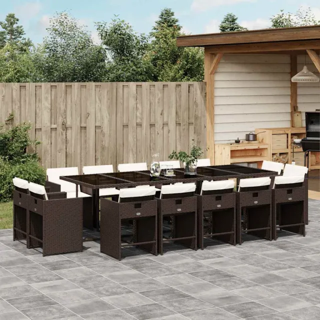 vidaXL 15-delige Tuinset met kussens poly rattan bruin, foto 2