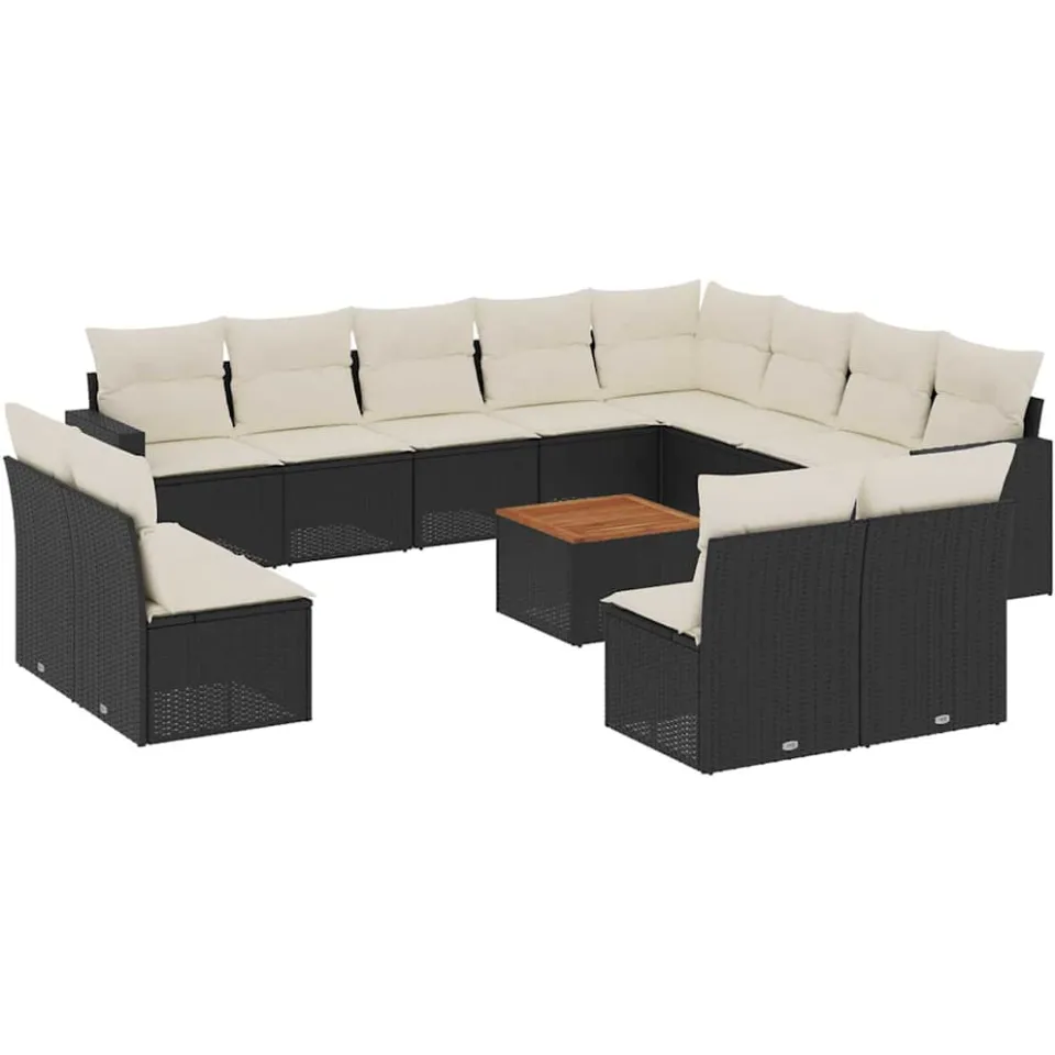 vidaXL 13-delige Loungeset met kussens poly rattan zwart, foto 3