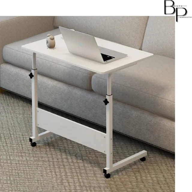Borvat® Mobiele Bureau - Laptop bijzettafel - Sta bureau voor laptop tafel voor thuis - Bureau Op Wielen - thuiskantoor - (80cm * 40cm) | Laptoptafel | voor laptop, tablet boek of ontbijt op bed | Bedtafel | Tablethouder | Inklapbaar | Onbij Wit