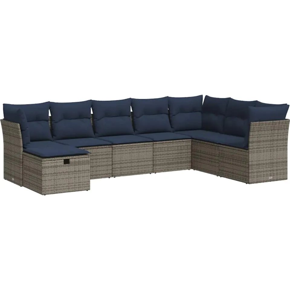 vidaXL 9-delige Loungeset met kussens poly rattan grijs, foto 3