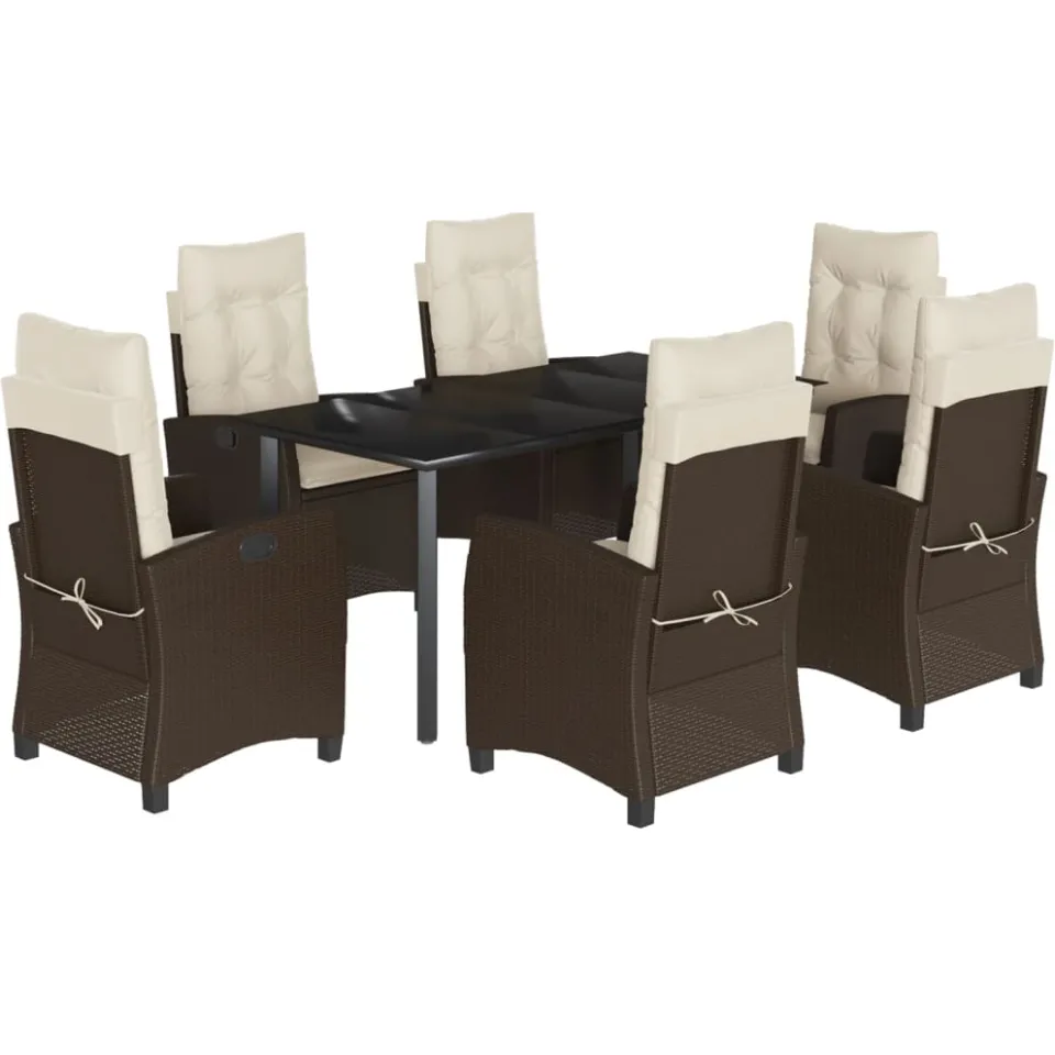 vidaXL 7-delige Tuinset met kussens poly rattan bruin