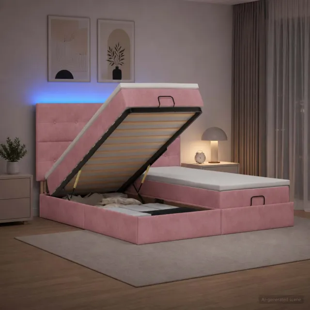 vidaXL Ottoman Bed met Matrassen en LED Roze 200 x 200 cm fluweel