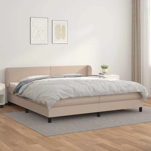 vidaXL Boxspring met matras kunstleer cappuccinokleurig 200x200 cm Bruin