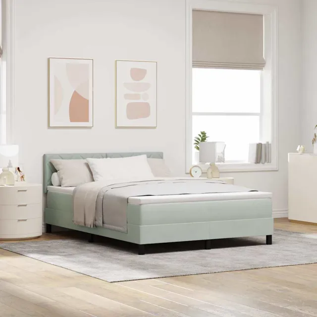 vidaXL LED Box Spring Bed Lichtgrijs 140 x 190 cm Fluweel